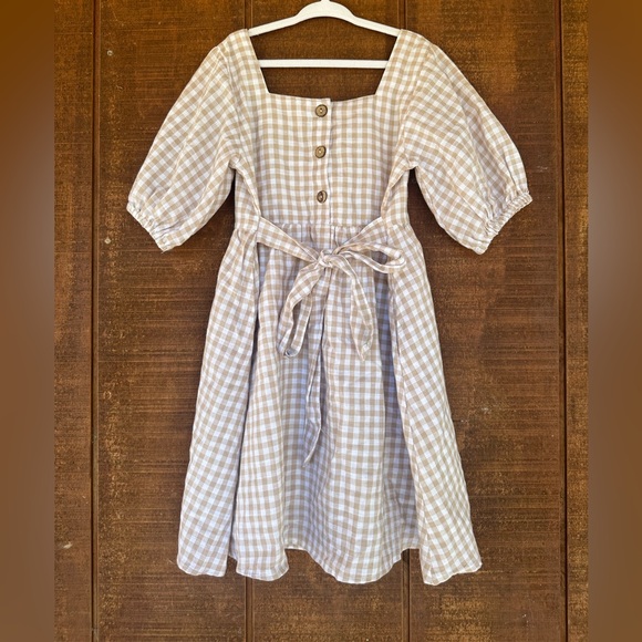 Little cottonwood tan gingham dress for girls - Picture 2 of 3